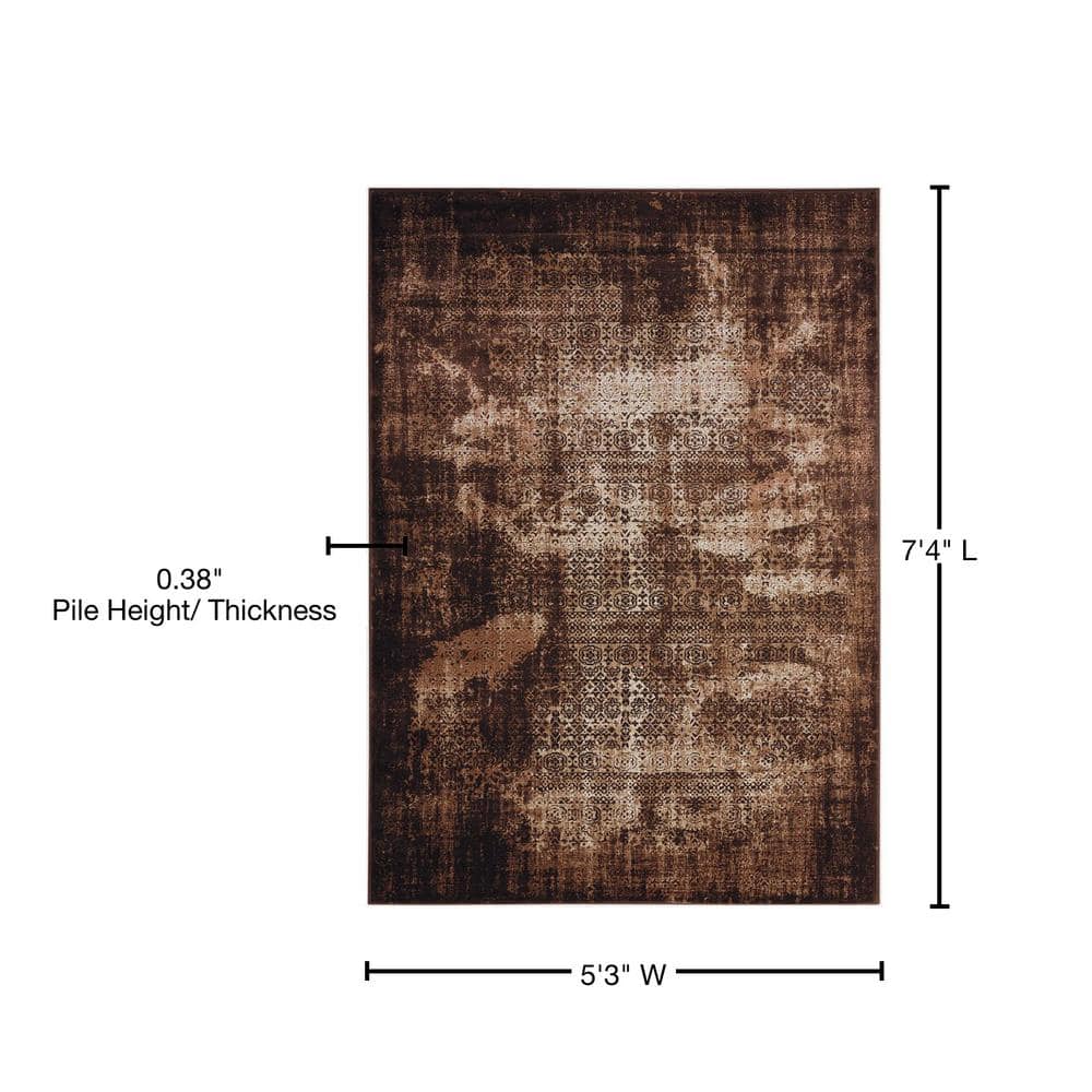 Latte Geometric 5' x 7' Stain-Resistant Synthetic Area Rug