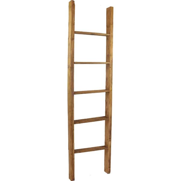 Ekena Millwork 19 in. x 72 in. x 3 1/2 in. Barnwood Decor Collection Weathered Brown Vintage Farmhouse 5-Rung Ladder