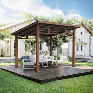 Hampton 10 ft. x 12 ft. Brown Cedar Wooden Gazebo with HardTop Iron Slope Roof Grill Gazebo Rot Resistant Pavilion