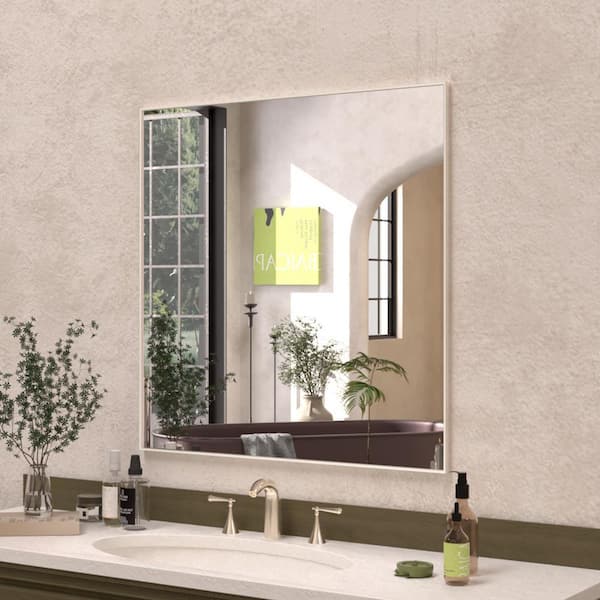 Sight 30 in. W x 30 in. H Rectangular Framed Wall Bathroom Vanity Mirror in Brushed Nickel