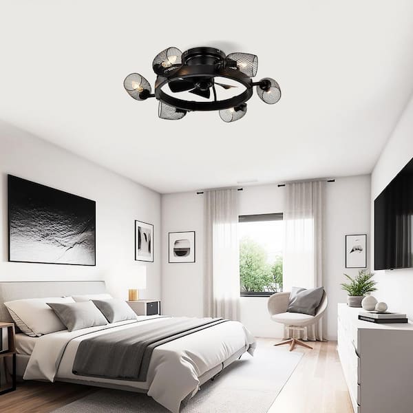 25.8 in. Modern Matte Black Industrial Ceiling Fan w/ 6-Piece E26, remote control, 5 ABS Blades for Living Room, Bedroom