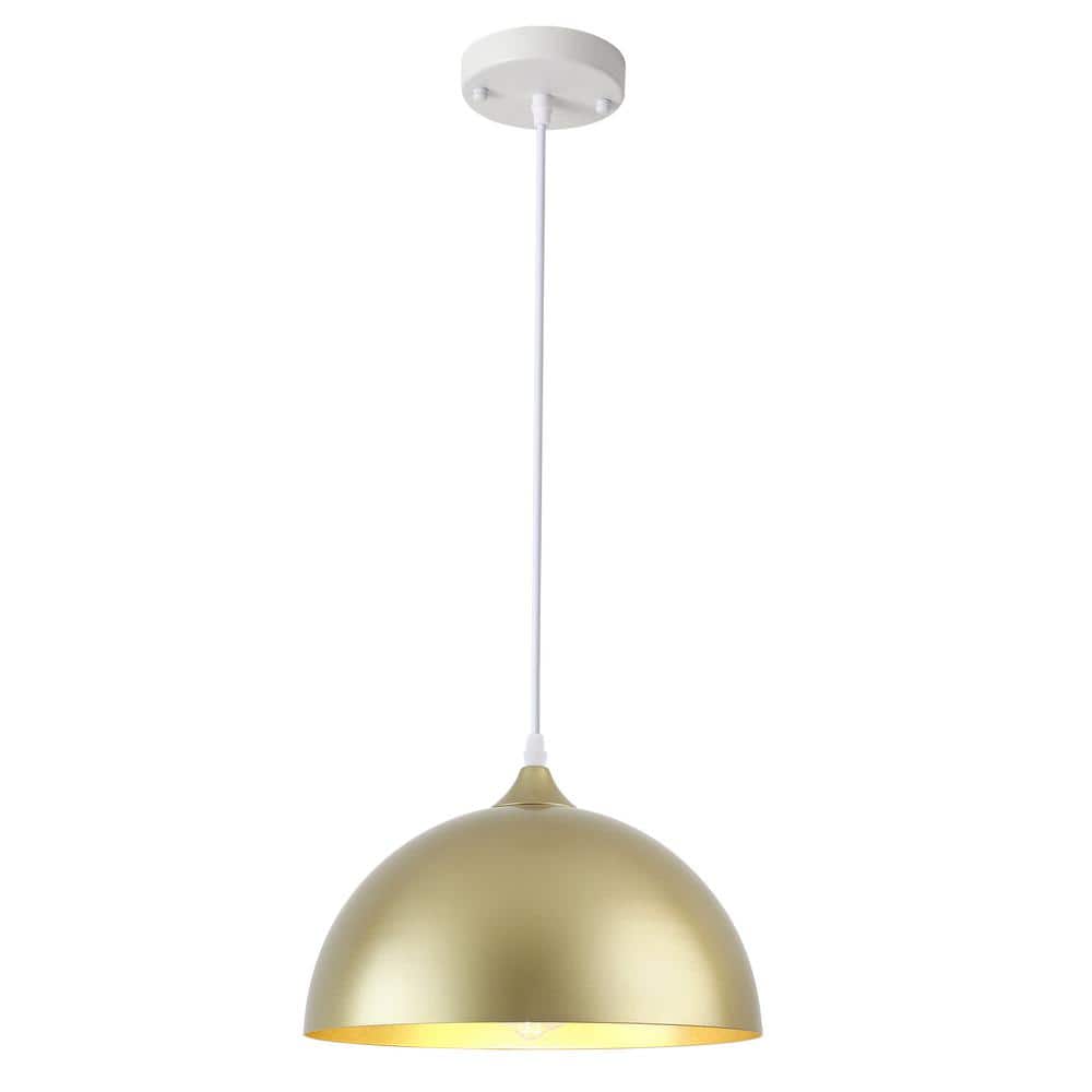 1-Light Gold Pendant Light with Metal Shade, Adjustable Dome Pendant Lighti