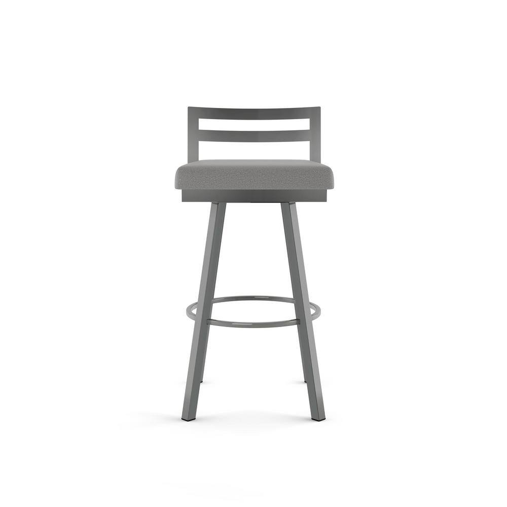 Derek 30" Swivel Contemporary Bar Stool in Grey Polyester and Metallic Grey
