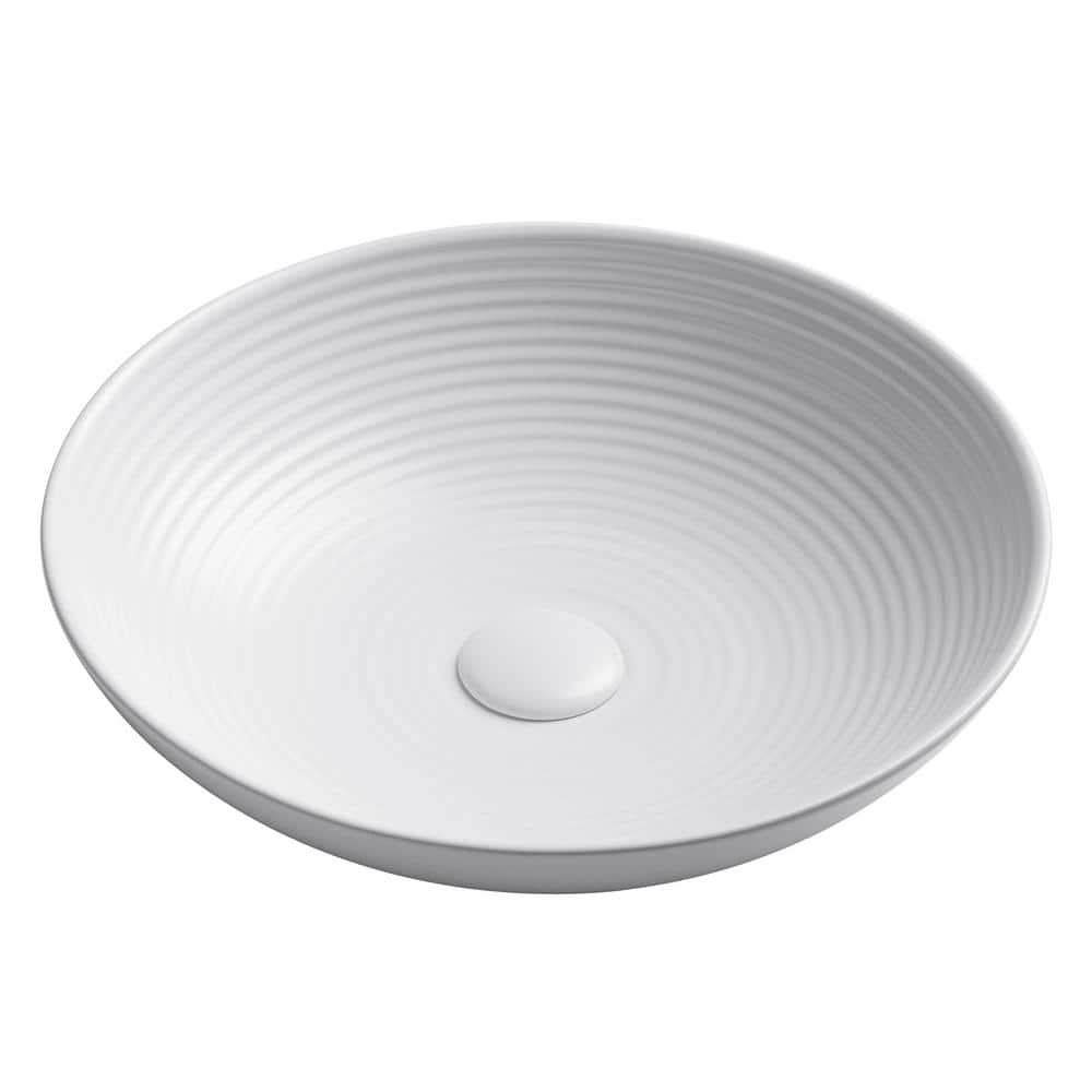 Viva Round White Ceramic Vessel Bathroom Sink, 16 1/2 in.