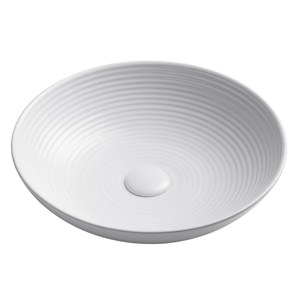 Viva Round White Ceramic Vessel Bathroom Sink, 16 1/2 in.