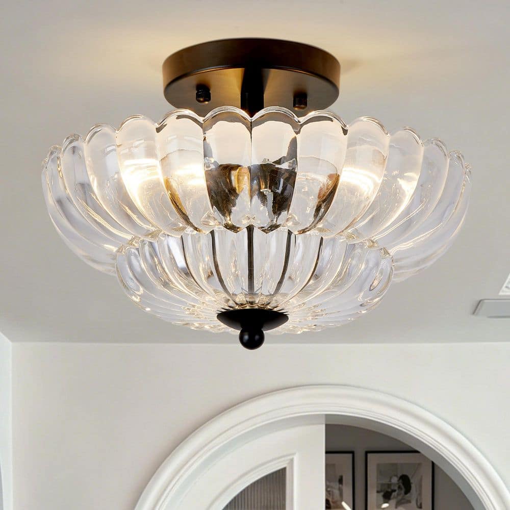 11.80 in. 3-Bulb Dome Gloss Vintage Clear Glass Semi-Flush Mount for Bedroom Kitchen Living Room,No Bulb(s) Included price history on PriceWatchPro