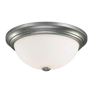 11 in. Wide 2-Light Rubbed Silver Flush Mount Ceiling Fixture