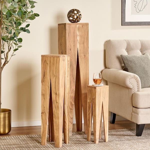 Noble House Towner 9.75 in. Natural 45.5 in. Square Wood End Table 3-Pieces