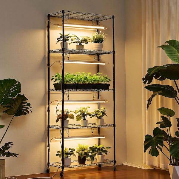 SVOPES 71 in. 5-Tier Indoor Plant Stand with Wheels and Adjustable Timer, Metal Rack with 80W T5 LED Full Spectrum Grow Light