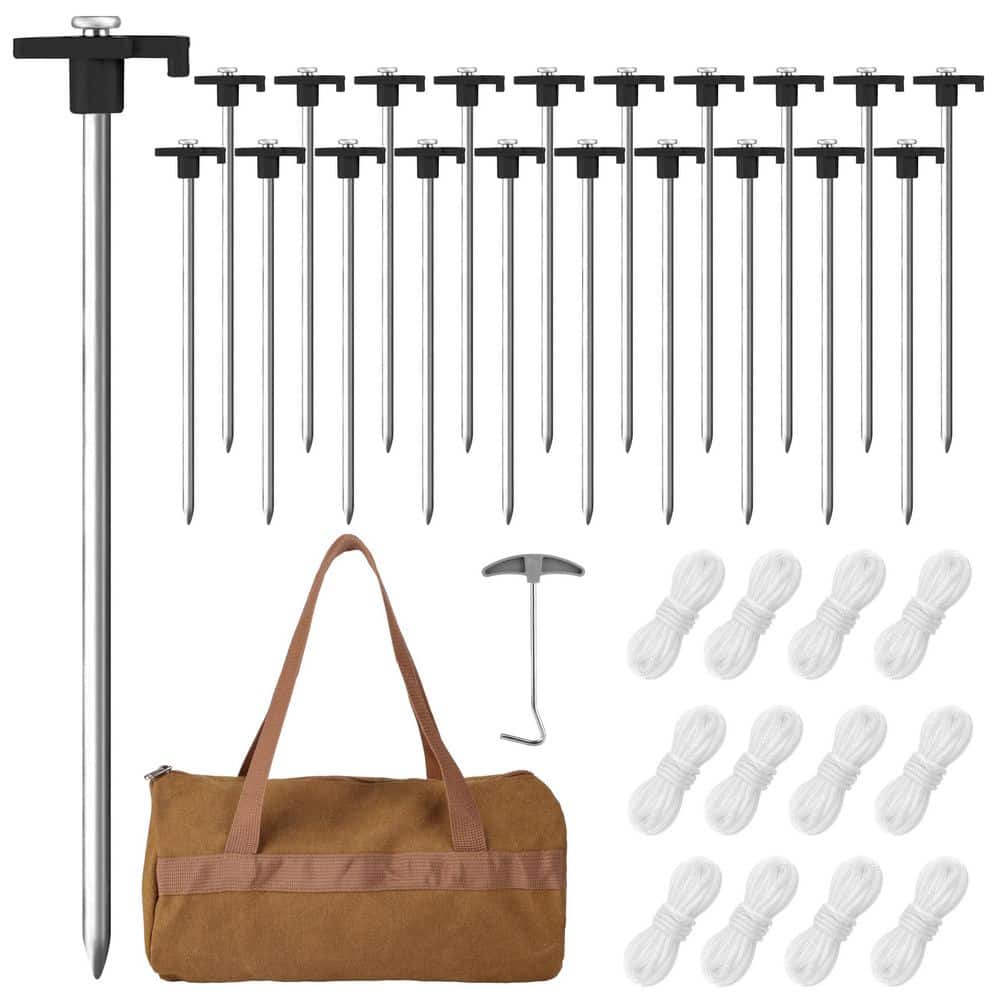 24-Pack 10.25 in. Metal Tent Stakes with 12-Pack 10 ft. Ropes and Storage Bag forGarden Canopies Camping, Black price history on PriceWatchPro
