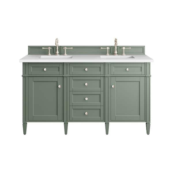 James Martin Vanities Brittany 60.0 in. W x 23.5 in. D x 33.8 in. H Bathroom Vanity in Smokey Celadon with White Zeus Quartz Top