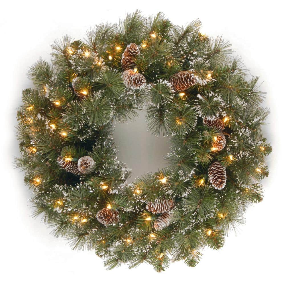 National Tree Company 24 in. Glittery Pine Artificial Wreath with Clear  Lights GP1-300-24W-1 The Home Depot
