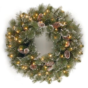24 in. Glittery Pine Artificial Wreath with Clear Lights