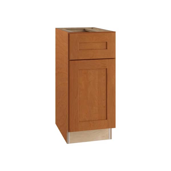 Home Decorators Collection Hargrove Cinnamon Stain Plywood Shaker Assembled Bathroom Cabinet Soft Close Left 18 in W x 21 in D x 34.5 in H