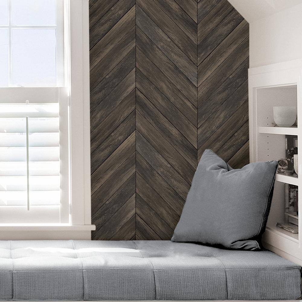 Wildwood Walnut Herringbone Peel and Stick Wallpaper