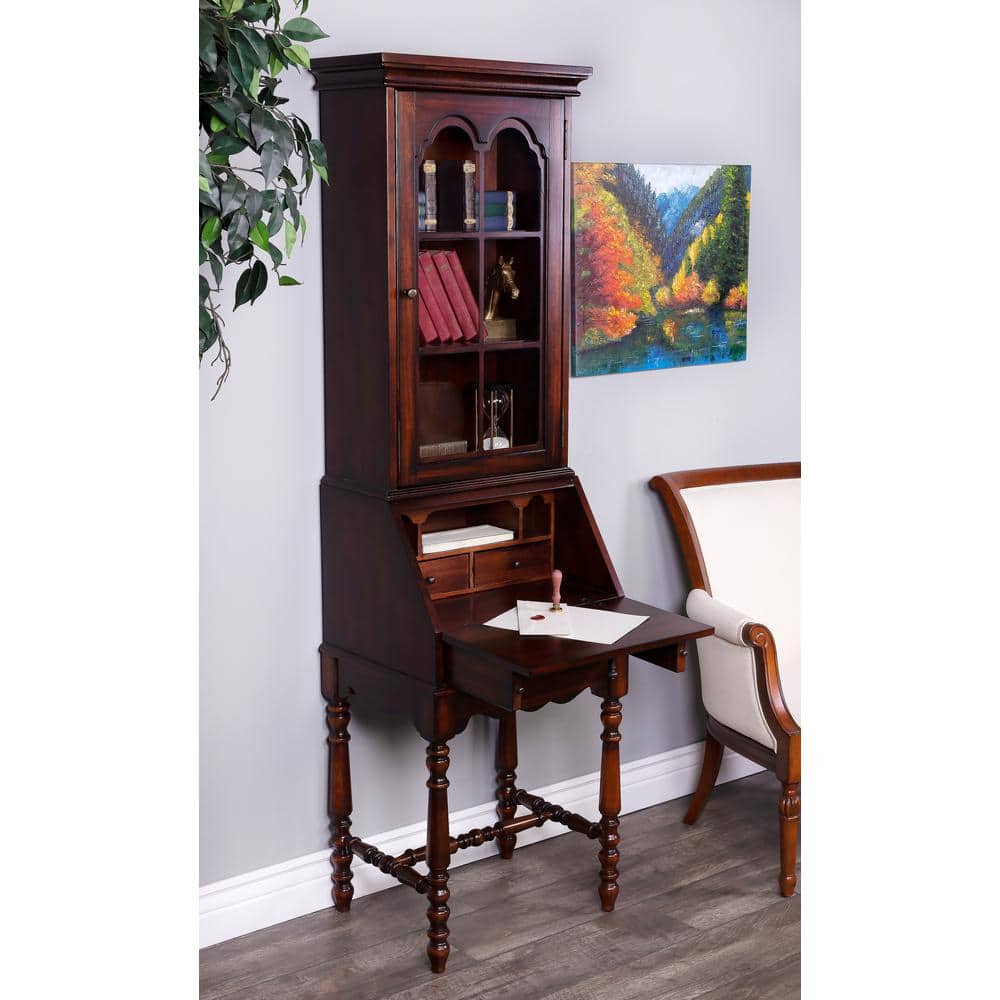 Traditional Lighted Brown Wood China Cabinet with Hutch