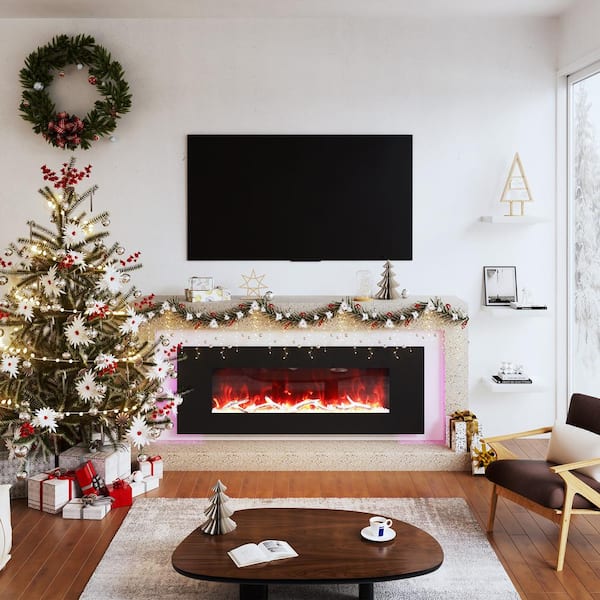 Clihome 50 in. 1500W Wall-Mount Fireplace in Black with Multicolor