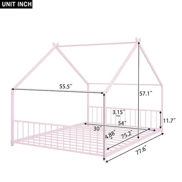 Harper & Bright Designs Pink Full Size Metal House Platform Bed, Low Bed for Kids NT015AAH-F