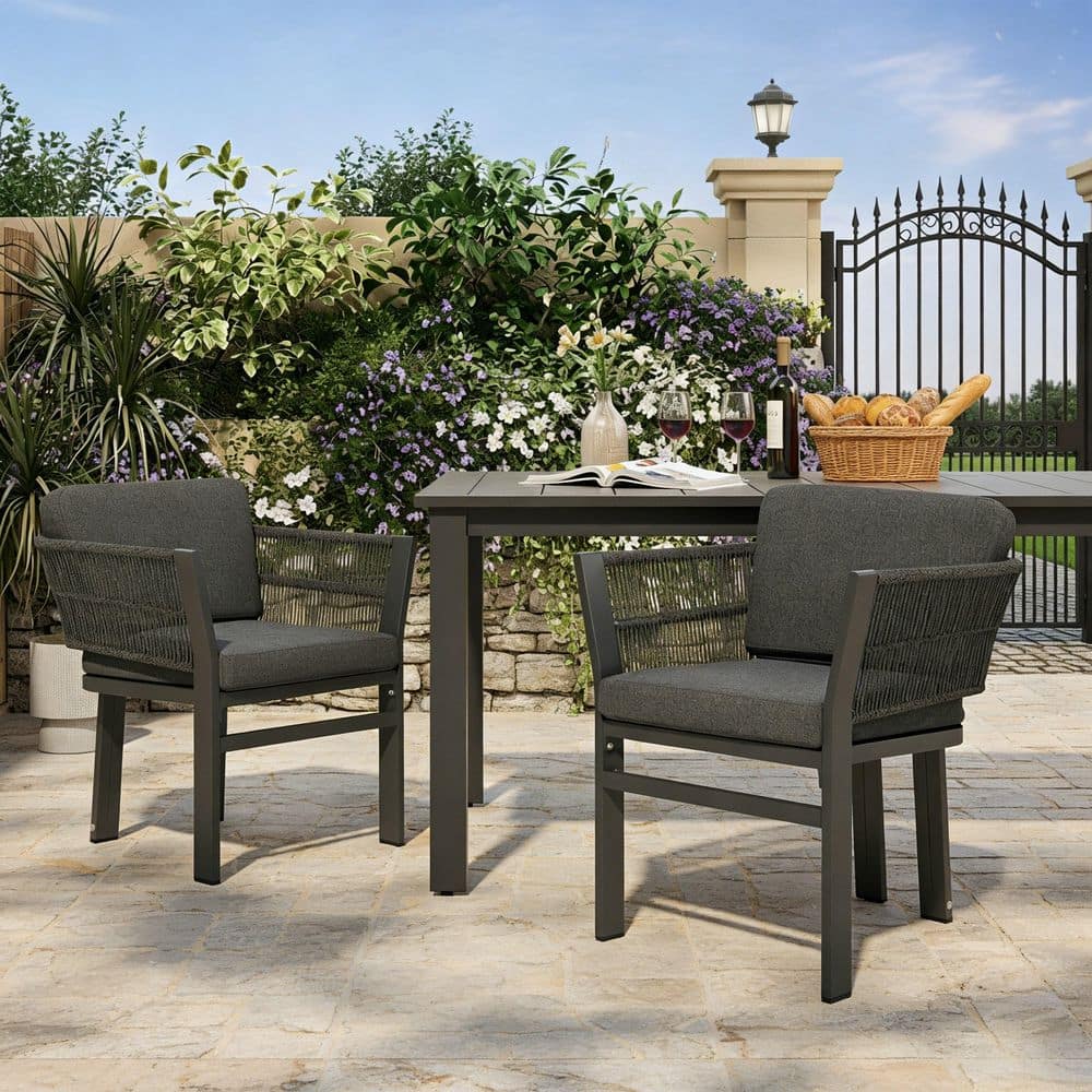 Grey Aluminum Outdoor Dining Chair with Grey Cushion, All-Weather Patio Seating for Backyard, Deck and Garden (2-Pack) price history on PriceWatchPro