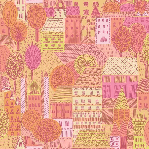 Charming Village Pink and Orange Peel and Stick Wallpaper