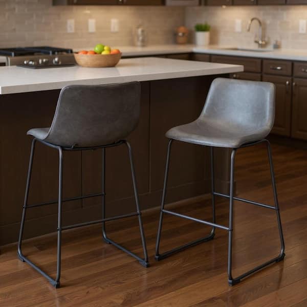 39.40 in. H  Counter Height Steel Bar Stool with Upholstered Seat Set of 2