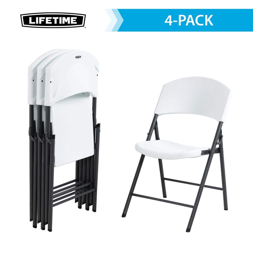 Lifetime White Plastic Folding Chairs with Steel Frame, 4-Pack