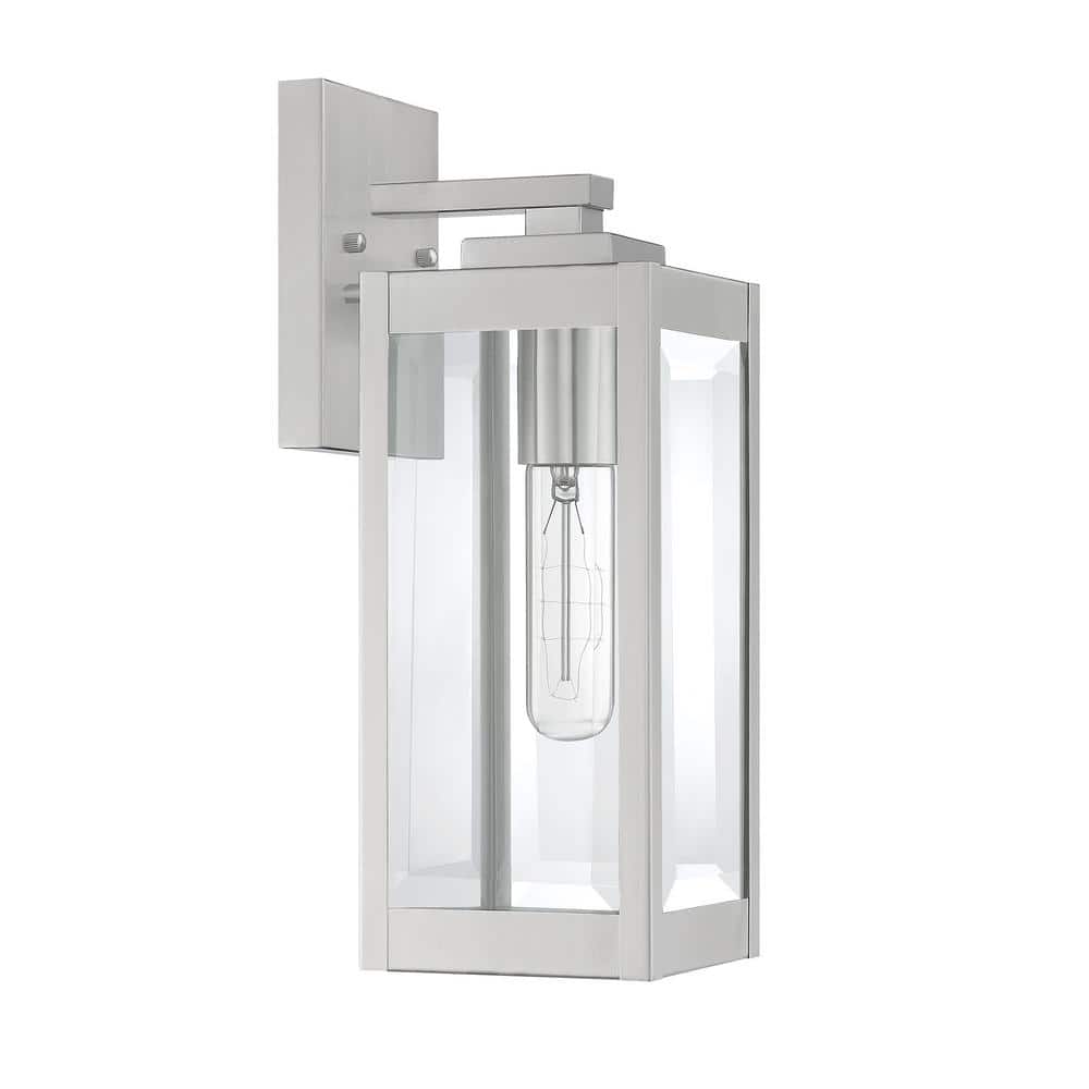 Westover 14.25" Stainless Steel Outdoor Wall Lantern with Clear Glass