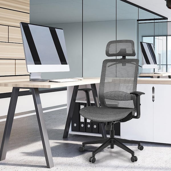Grey Ergonomic High Back Mesh Office Chair Recliner Task Chair with Hanger