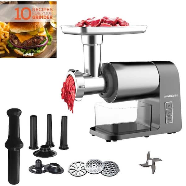 Electric Meat Grinder, 2000W Max Stainless Steel Compact Sausage Stuffer with 3 Grinding Plates & 2 Blades, Size: Medium, Silver