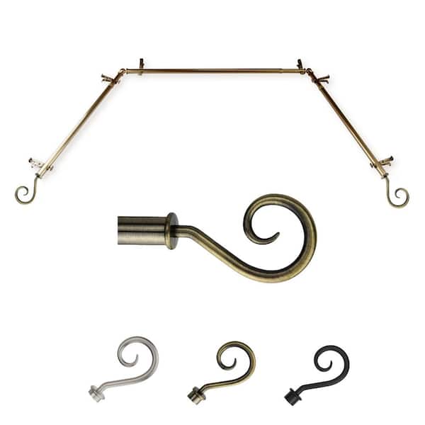 EMOH 13/16" Dia Adjustable 20"-36", 38"-72" Bay Window Curtain Rod with Arthur Finials in Antique Brass