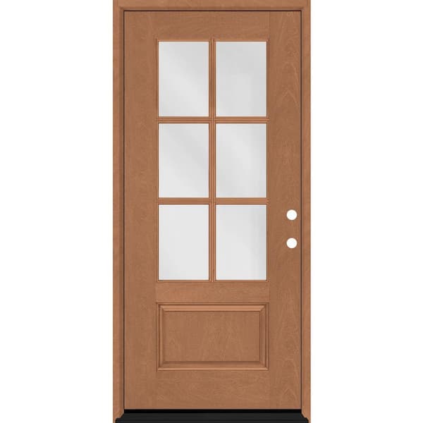 Steves & Sons Regency 36 in. x 80 in. 3/4 6-Lite Clear Glass LHIS Autumn Wheat Stain Mahogany Fiberglass Prehung Front Door