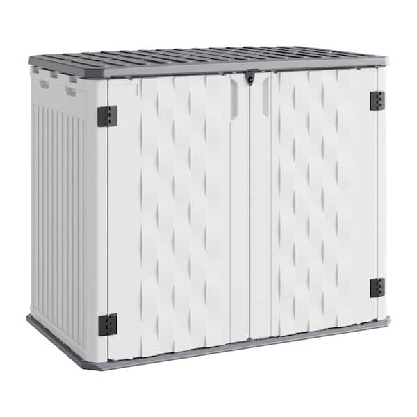 35 cu. ft. Horizontal Resin Storage Shed with Double Doors, Lift-Up Lid and Lockable Latch, White and Gray