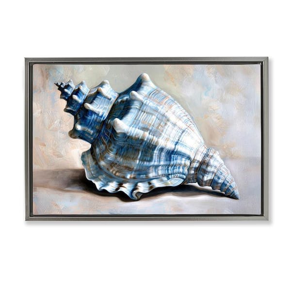 Stupell Industries Classic Ocean Conch by Petal Prints Design Gray Floater Frame Animal Graphic Art Print 21 in. x 31 in.