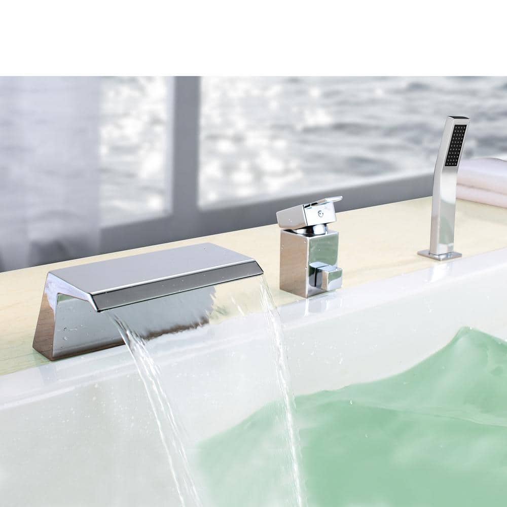Chrome Waterfall Roman Tub Faucet with Handheld Shower