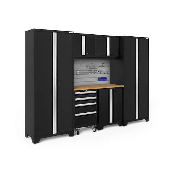 Bold Series 108 in. W x 76.75 in. H x 18 in. D 24-Gauge Steel Garage Cabinet Set in Black (7-Piece)