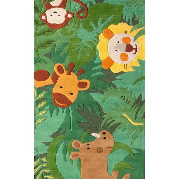 nuLOOM King Of The Jungle Playmat Green 6 ft. x 6 ft. Indoor Round Area Rug