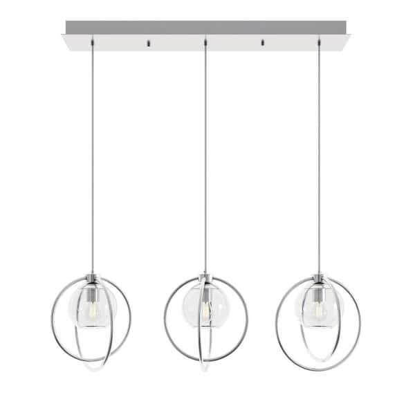 Jamie 3-Light Satin Nickel, Clear Shaded Pendant Light with Clear Glass Shade
