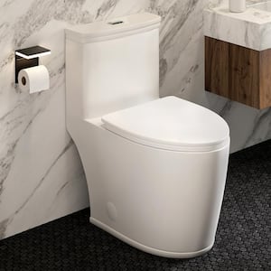 Beau 1-Piece 1.1/1.6 GPF Dual Flush Elongated Toilet in White Seat Included