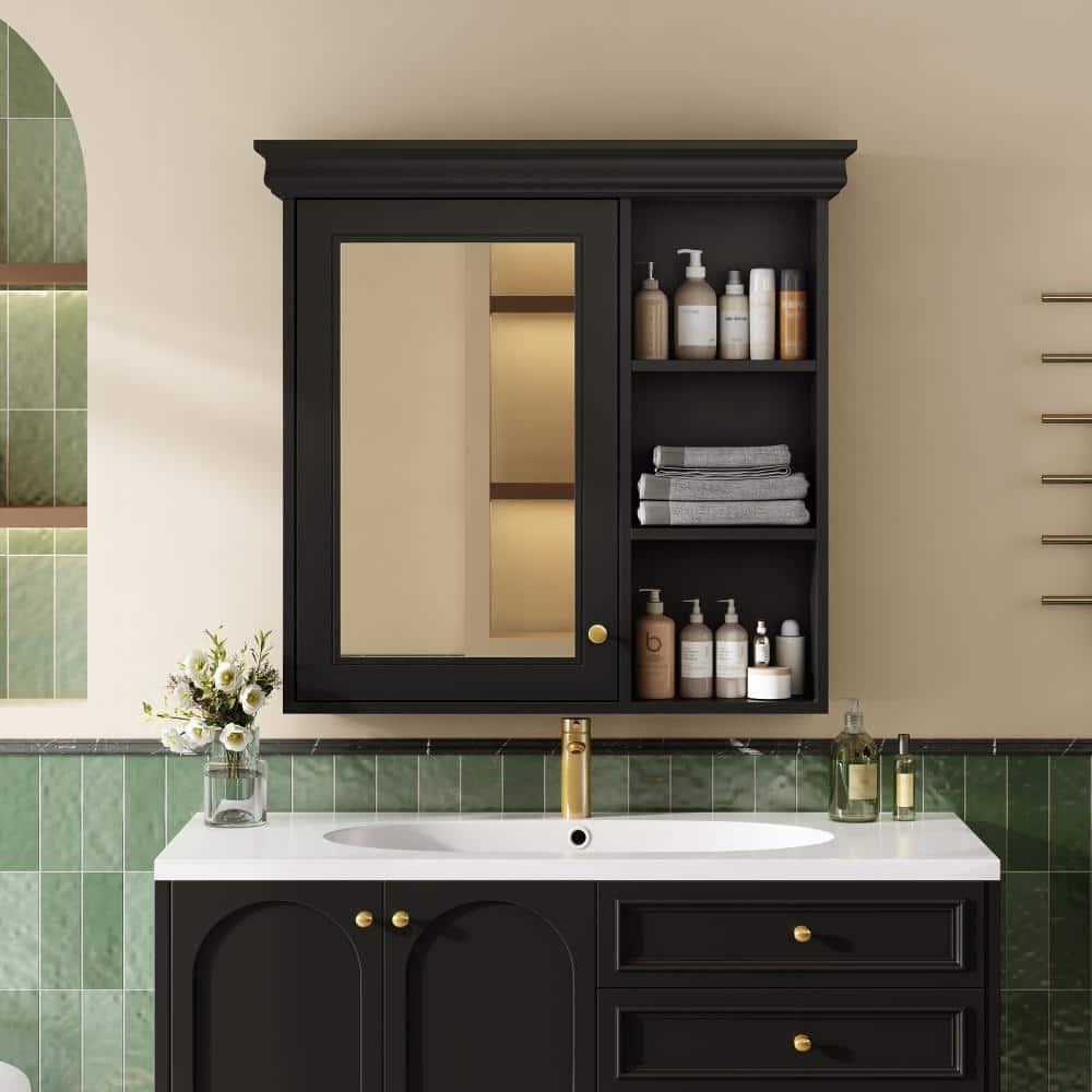 30 in. W x 28.74 in. H Black Rectangular MDF Medicine Cabinet with Mirror price history on PriceWatchPro