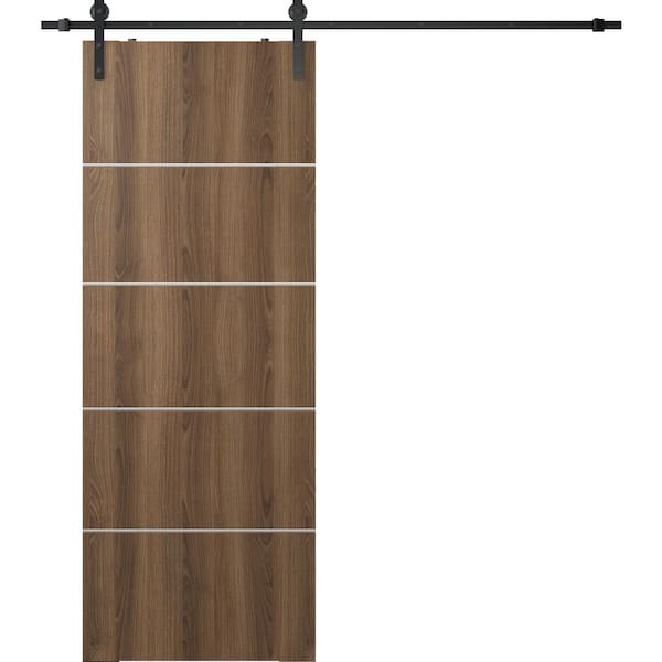 Belldinni Optima 4H 18 in. x 96 in. Manufactured Wood Pecan Nutwood Solid Composite Core Sliding Barn Door with Hardware Kit