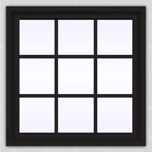 24 in. x 24 in. V-4500 Series Black FiniShield Vinyl Fixed Picture Window with Colonial Grids/Grilles