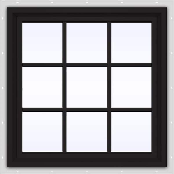 JELD-WEN 24 in. x 36 in. V-4500 Series Black FiniShield Vinyl Fixed Picture Window with Colonial Grids/Grilles