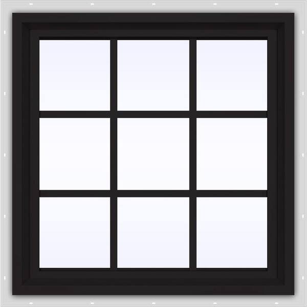 JELD-WEN 36 in. x 24 in. V-4500 Series Black FiniShield Vinyl Fixed Picture Window with Colonial Grids/Grilles