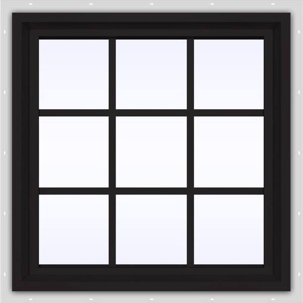 JELD-WEN 36 in. x 30 in. V-4500 Series Black FiniShield Vinyl Fixed Picture Window with Colonial Grids/Grilles
