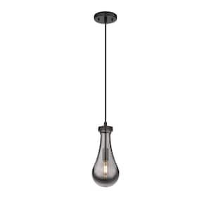 Owego 100-Watt 1 Light Matte Black Shaded Pendant Light with Tinted glass Tinted Glass Shade