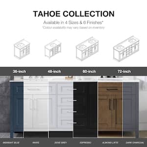 Tahoe 72 in. W x 21 in. D x 34 in. H Double Sink Bath Vanity in Espresso with White Engineered Stone Top and Outlet