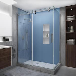 Langham XL 44-48 in. x 30 in. x 80 in. Sliding Frameless Shower Enclosure StarCast Clear Glass in Stainless Steel Right