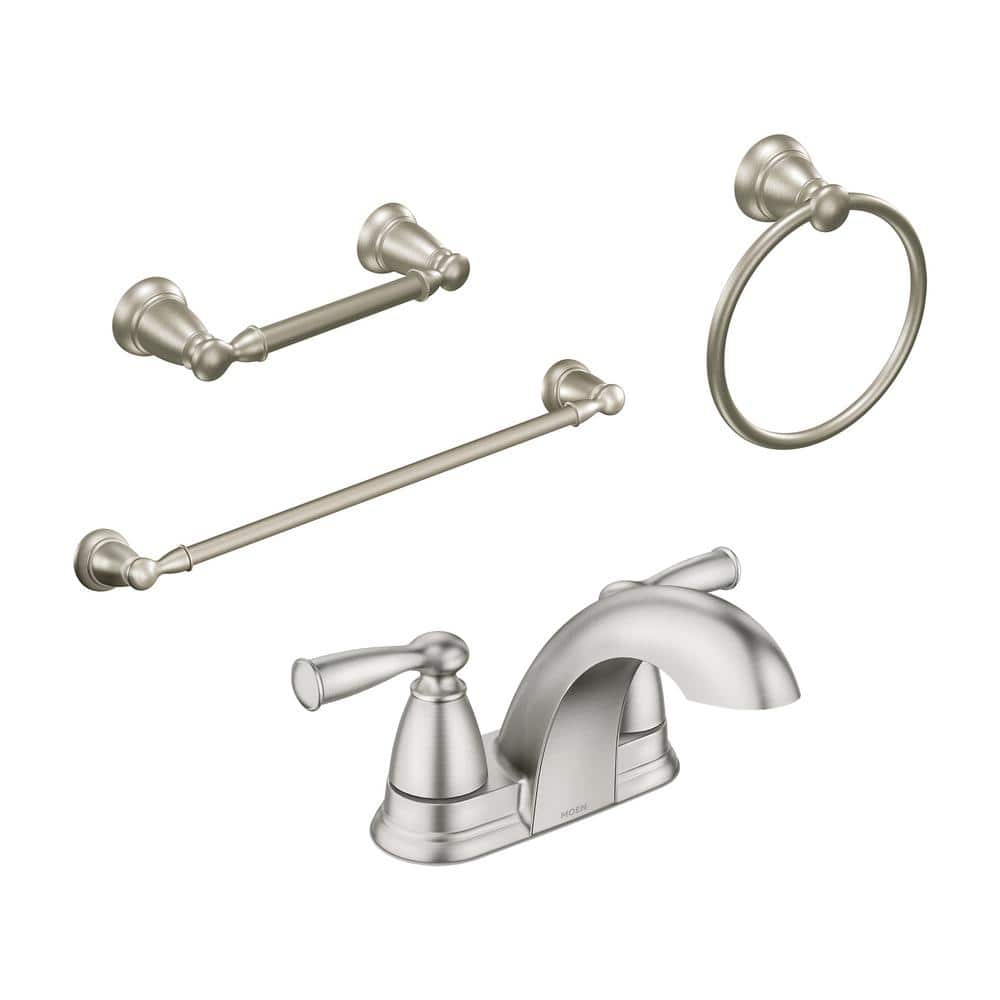 MOEN Banbury 4 in. Centerset 2-Handle Bathroom Faucet Combo Kit with 3 ...