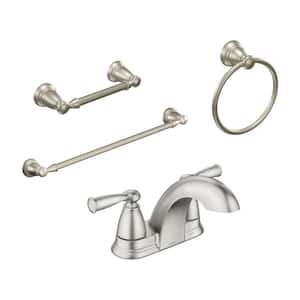 Banbury 4 in. Centerset 2-Handle Bathroom Faucet Combo Kit with 3-Piece Hardware Set in Spot Resist Brushed Nickel