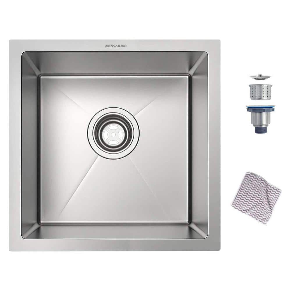 MENSARJOR Stainless Steel 14 in. Single Bowl Undermount Kitchen Sink with B